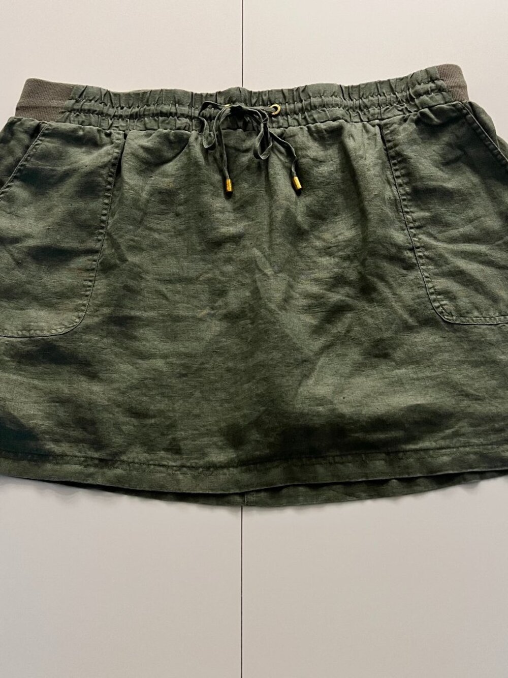 Company Ellen Tracy Womens Khaki Green Skort XL 100% Linen Stretch Waist Casual